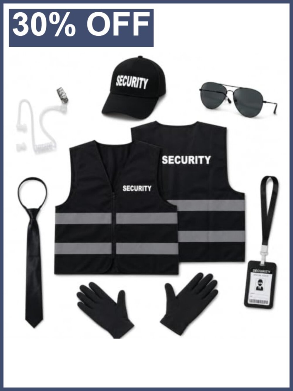 Security Guard Costume 7pcs Agent Outfit Reflective Vest Halloween Cosplay